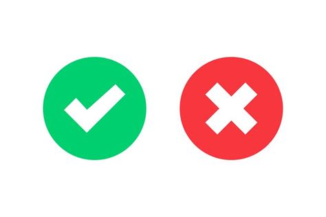 Tick and cross symbol. Green checkmark OK and red X icons