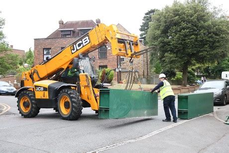 Workers Install Steel Metal Barriers Outside Editorial Stock Photo ...