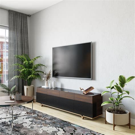 Brown TV Unit Design With Grey Wall | Livspace