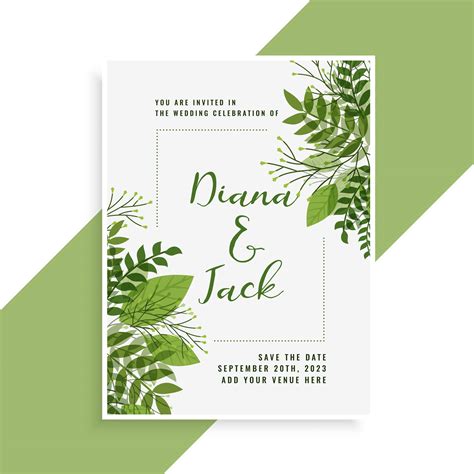 wedding invitation card design in floral green leaves style - Download Free Vector Art, Stock ...