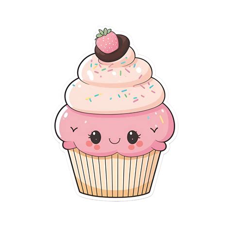 mignonne dessin animé kawaii petit gâteau autocollant clipart ai généré ...