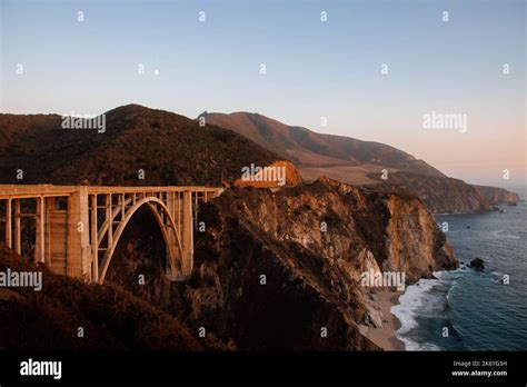 Historical Bixby Bridge in Big Sur during the sunset, California Stock ...