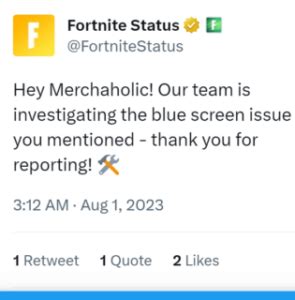 Fortnite 'blue screen while trying to login' issue acknowledged