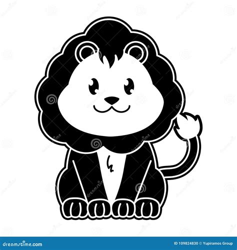 Silhouette Lion Cute Wild Animal Character Stock Vector - Illustration of icon, print: 109824830