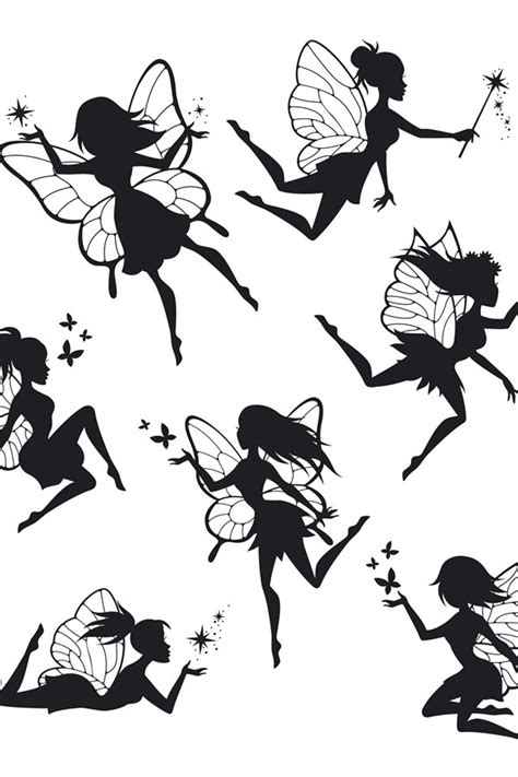 Fairy silhouettes. Magical fairies with wings, mythological