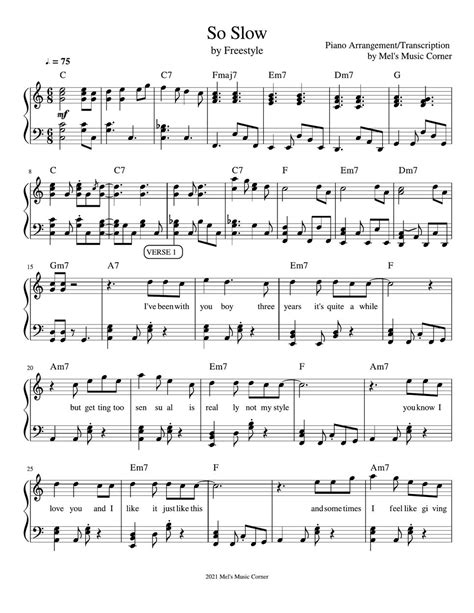 Freestyle - So Slow (piano sheet music) Sheets by Mel's Music Corner