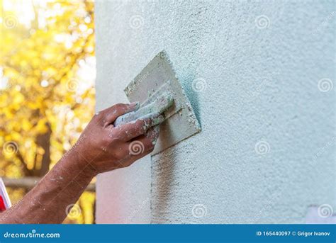 Application of Facade Plaster Stock Image - Image of decoration, effect ...