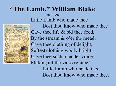 PPT - “The Lamb,” William Blake 1789, 1794 PowerPoint Presentation - ID:4594176