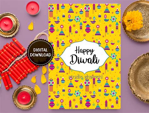 Diwali Greeting Card, Quirky Indian Art Card, Printable Diwali Card ...