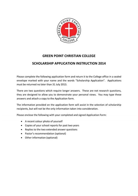 Scholarship Application - Green Point Christian College