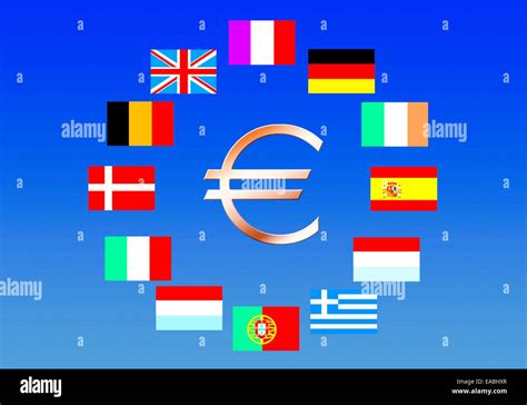 EU-Flags of the 12 founding countries with Euro Symbol Stock Photo - Alamy