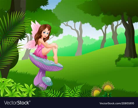 Cartoon cute fairy sitting in the tropical forest Vector Image