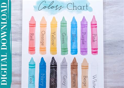 Colors Chart, Color Names, Digital Download Colors Chart, Printable ...