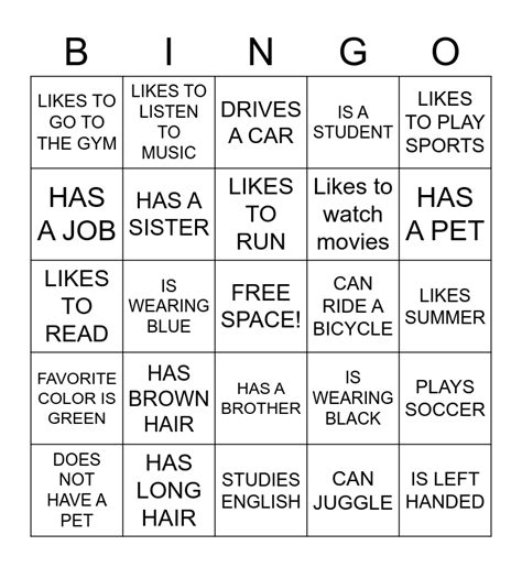 Get to Know You BINGO Card