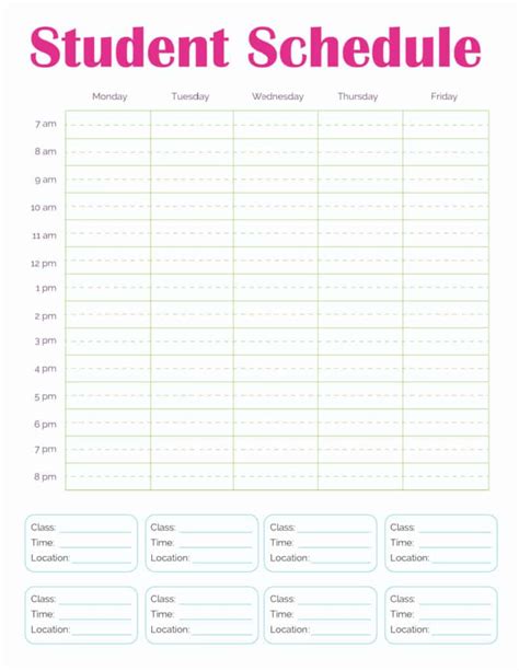 Printable Class Schedule Template (PDF Download)