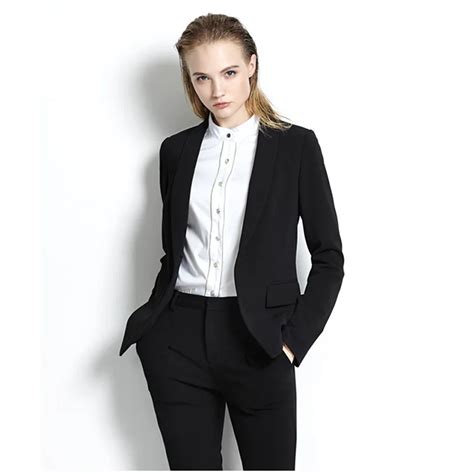 Black Womens Business Suits Office Uniform Designs Women Trouser Suit Slim Fit Formal Pant Suits ...