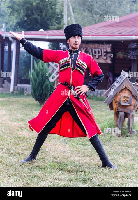 Adygea, Russia - August 19, 2017: the guy Adyg dancing traditional ...