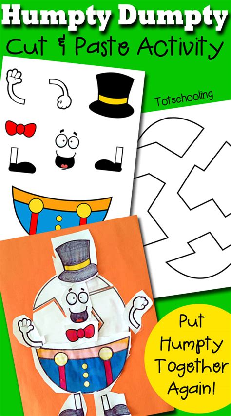 Humpty Dumpty Printable Cut & Paste Activity | Totschooling - Toddler, Preschool, Kindergarten ...