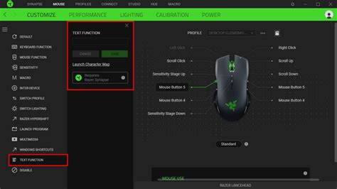 How to use text functions on a Razer mouse