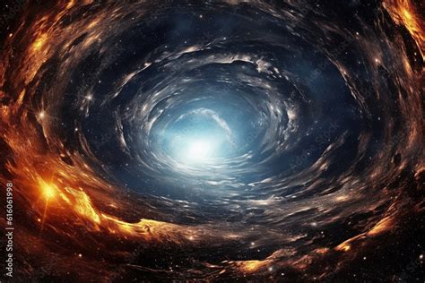 Wide-angle view of a cosmic black hole scene Stock Illustration | Adobe ...