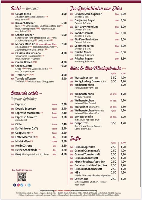 Menu at Trattoria Romana restaurant, Berlin