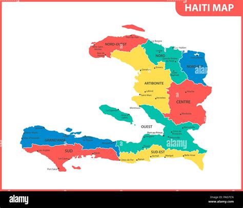 The detailed map of Haiti with regions or states and cities, capital. Administrative division ...