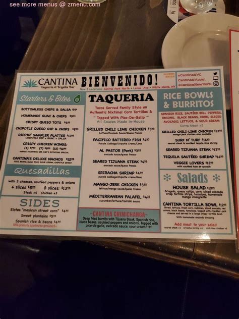 Menu at Cantina Taqueria & Tequila Bar, New York City, Frederick Douglass Blvd