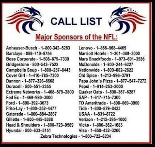 The Old Jarhead: NFL Sponsors phone numbers--call them