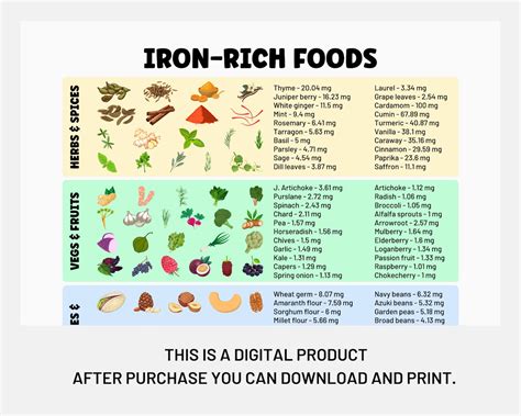 Iron-rich Foods Poster Iron Food Guide Nutrition Poster, Foods for Iron ...