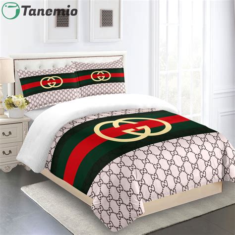 Duvet Covers and Pillow Case set - Gucci bedding set italy beige red gold luxury bed sheets