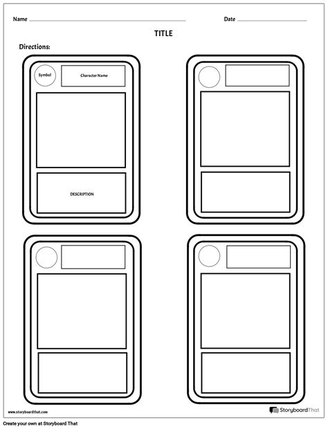 Four Trading Cards Character Map Worksheet Template