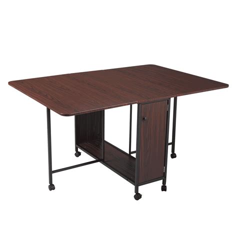 Jaxpety 29"H Folding Dining Table,Movable Office Desk with 6 Wheels and Saving Space,Brown and ...