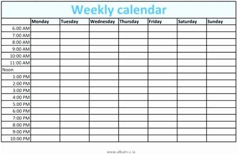 Weekly Schedule Template with Hours New Calendar Template with Time Slots Weekly Exc… | Weekly ...