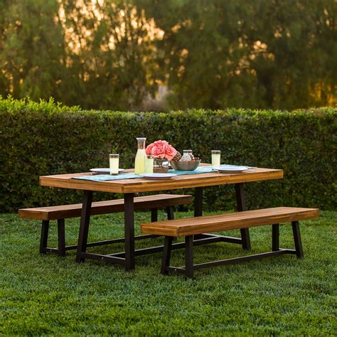 Best Choice Products 3 Piece Acacia Wood Picnic Style Outdoor Dining Table Furniture - Walmart ...