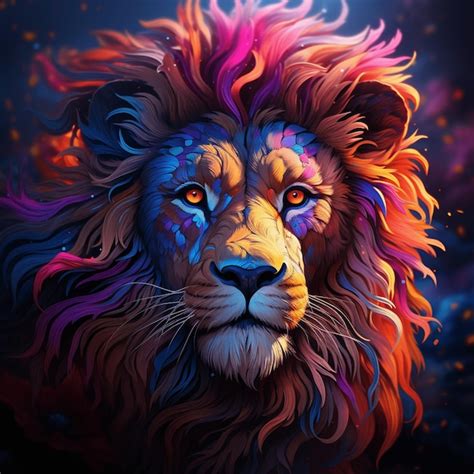 Premium AI Image | A colorful drawing of a lion face