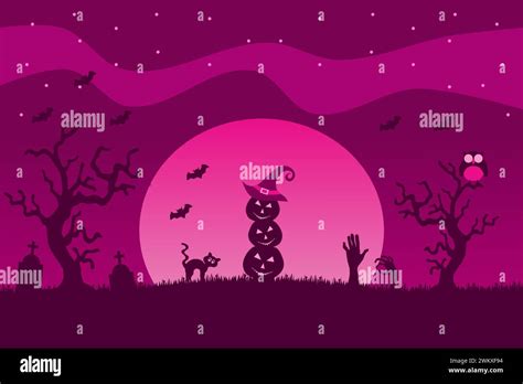 Halloween full moon night background with the Scarecrow pumpkin ...