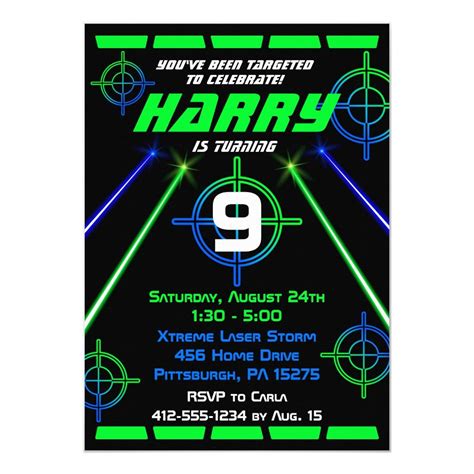 Laser Tag Neon Green and Blue Beams Birthday Party Invitation | Birthday party invitations ...