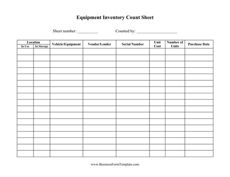 Equipment Inventory Template - Big Table Download Printable PDF | Templateroller