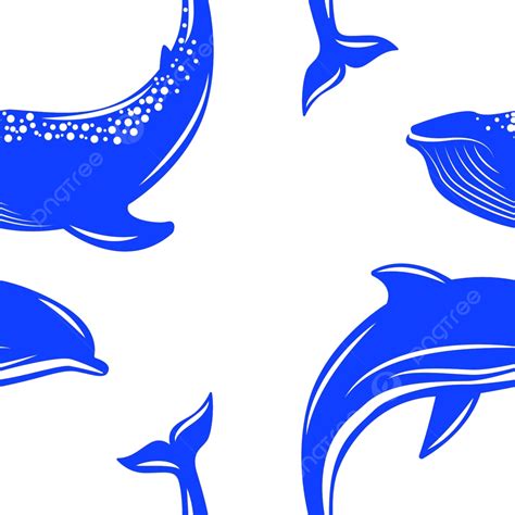 Flat Vector Illustration Of A Whale And Dolphin In Seamless Pattern Design Vector, Animal, Fauna ...