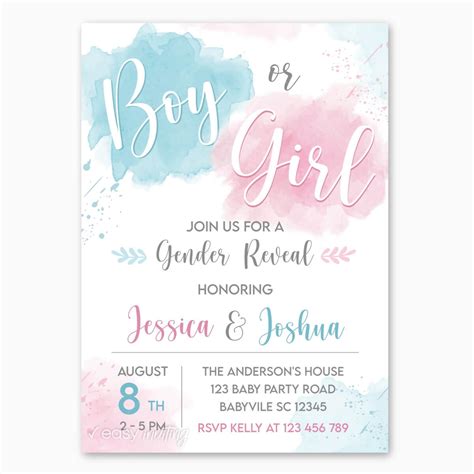 Modern Watercolor Gender Reveal Invitation – Easy Inviting