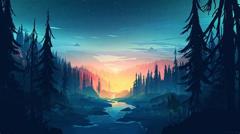 Wallpaper forest, sunset, artwork, 4K, Art #20035