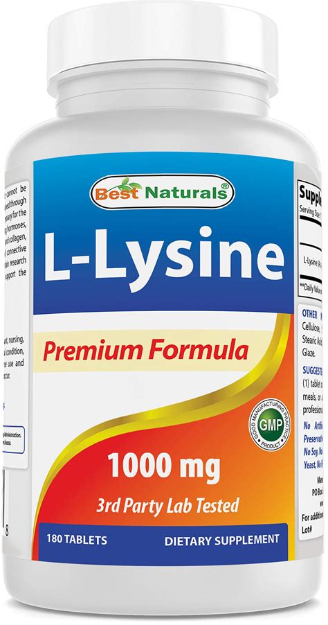 Best Naturals L-Lysine 1000mg 180 Tablets - Double Strength Lysine for stronger immune health ...