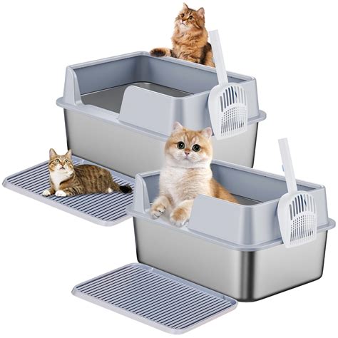 ZeroPone Enclosed Stainless Steel Cat Litter Box Extra Large 9 Inch ...