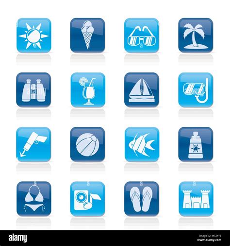 Tropic, Beaches and summer icons - vector icon set Stock Vector Image ...