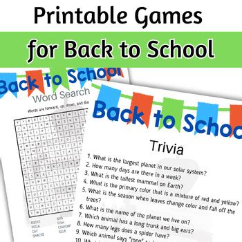 Back to School Printable Games, Word Games, Trivia Game, Back to School ...