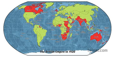 British Empire Map 1920 Labelled with Title Robinson Projection Illustration