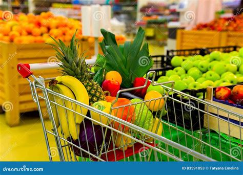 Cart with Fresh Fruits and Vegetables in Shopping Centre Stock Image - Image of nutritious, diet ...