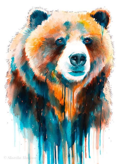 Grizzly Bear Watercolor Painting Print by Slaveika Aladjova, Art, Animal, Illustration, Home ...