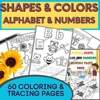 COLORS & SHAPES, Alphabet and Numbers Trace Coloring pages worksheet (60 sheets)