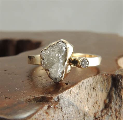 Large Rough Diamond 14k Gold Ring Handmade Engagement Ring